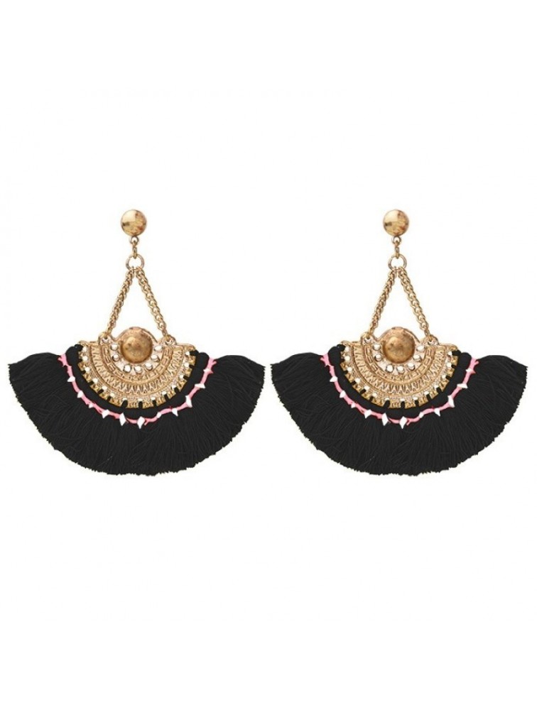 MY JEWELLERY Boho Tassel Earrings Black Gold